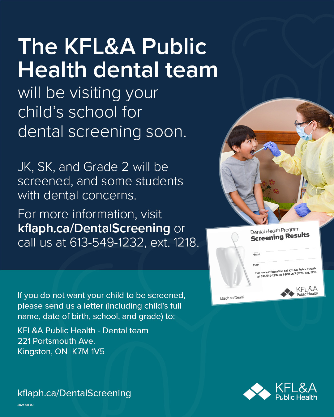 2024 08 09 Dental Screening Newsletter Insert JK SK Grade2